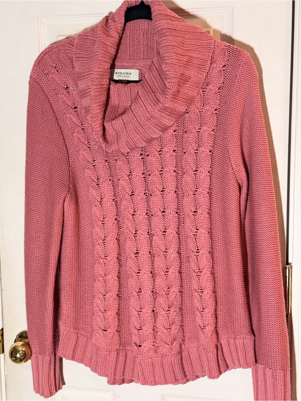 Sonoma Rose Pink Cable Cowl-Neck Sweater